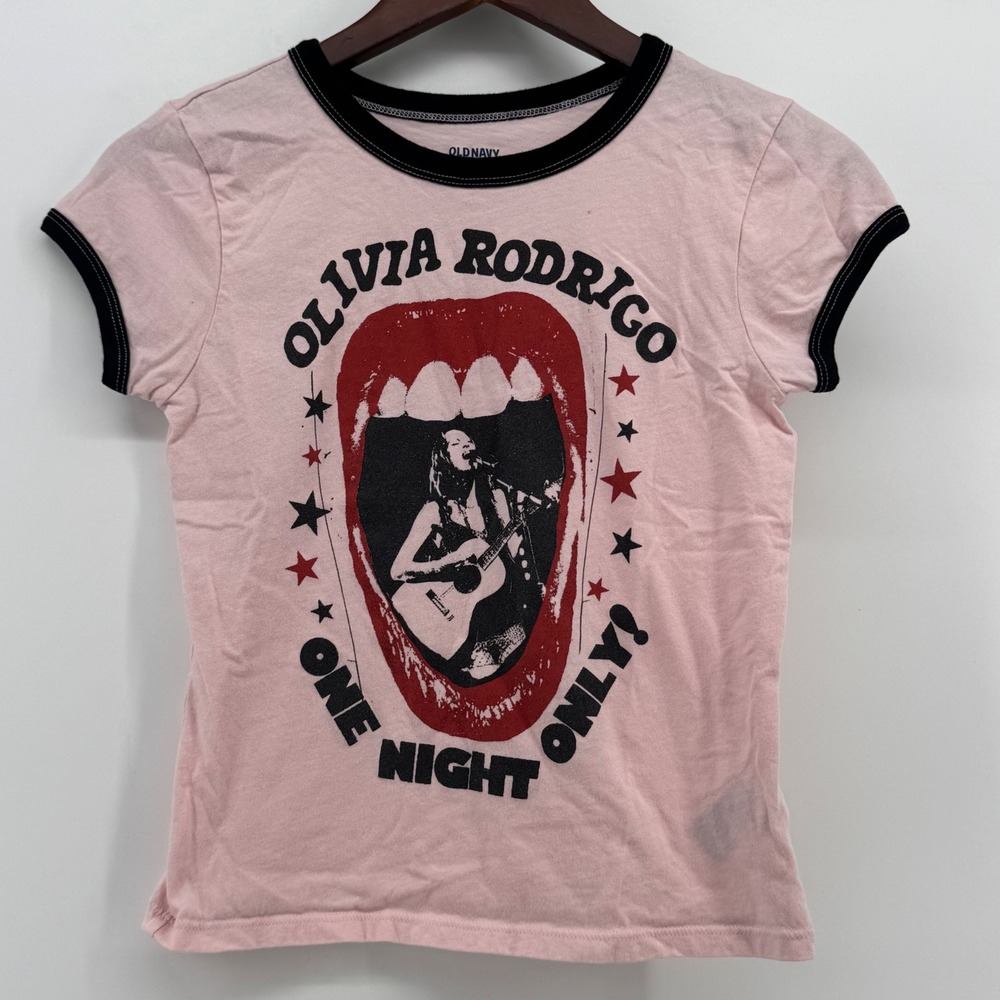 Old Navy Olivia Rodrigo One Night Only Pink Ringer Graphic Tee Girls XL 14-16